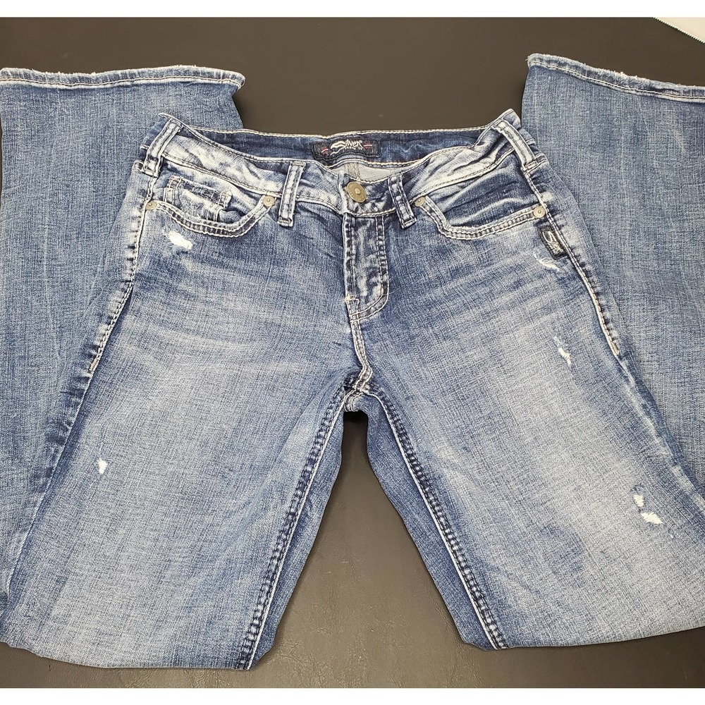 Silver Jeans Suki Bootcut 27 x 31  Women's Jean Distressed Whiskered Light Wash